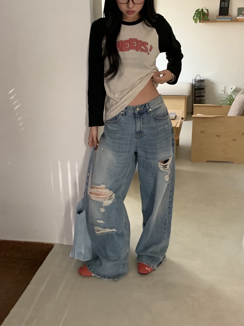 SUNDER MARKET韓國代購㊣女士新品休閑真品熱賣時尚牛仔褲SUNDER MARKET牛仔褲