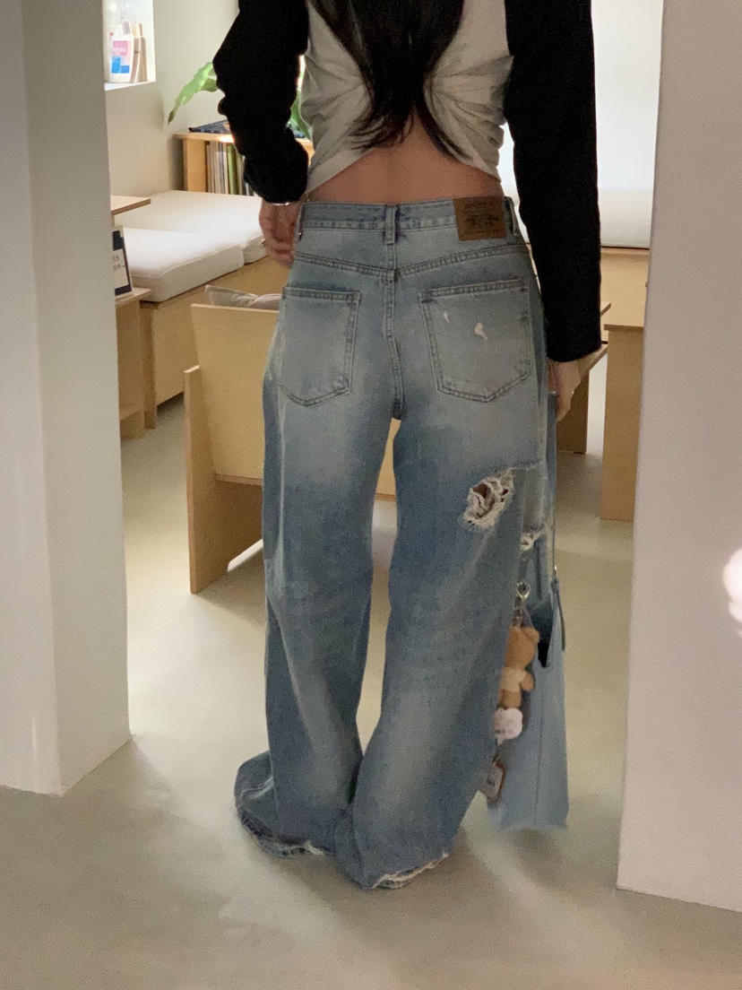 SUNDER MARKET韓國代購㊣女士新品休閑真品熱賣時尚牛仔褲SUNDER MARKET牛仔褲