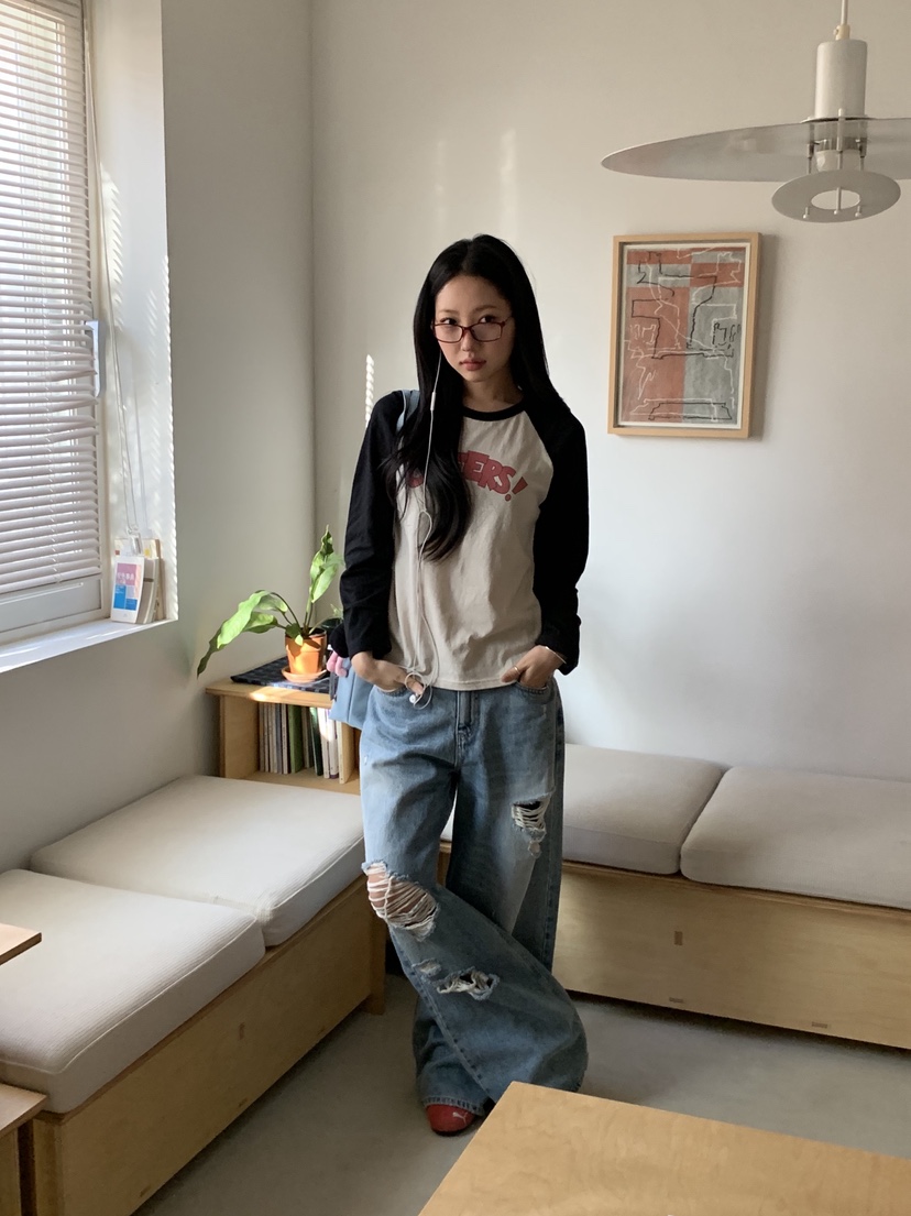 SUNDER MARKET韓國代購㊣女裝新款休閑推薦時尚熱賣長袖T恤SUNDER MARKET長袖T恤