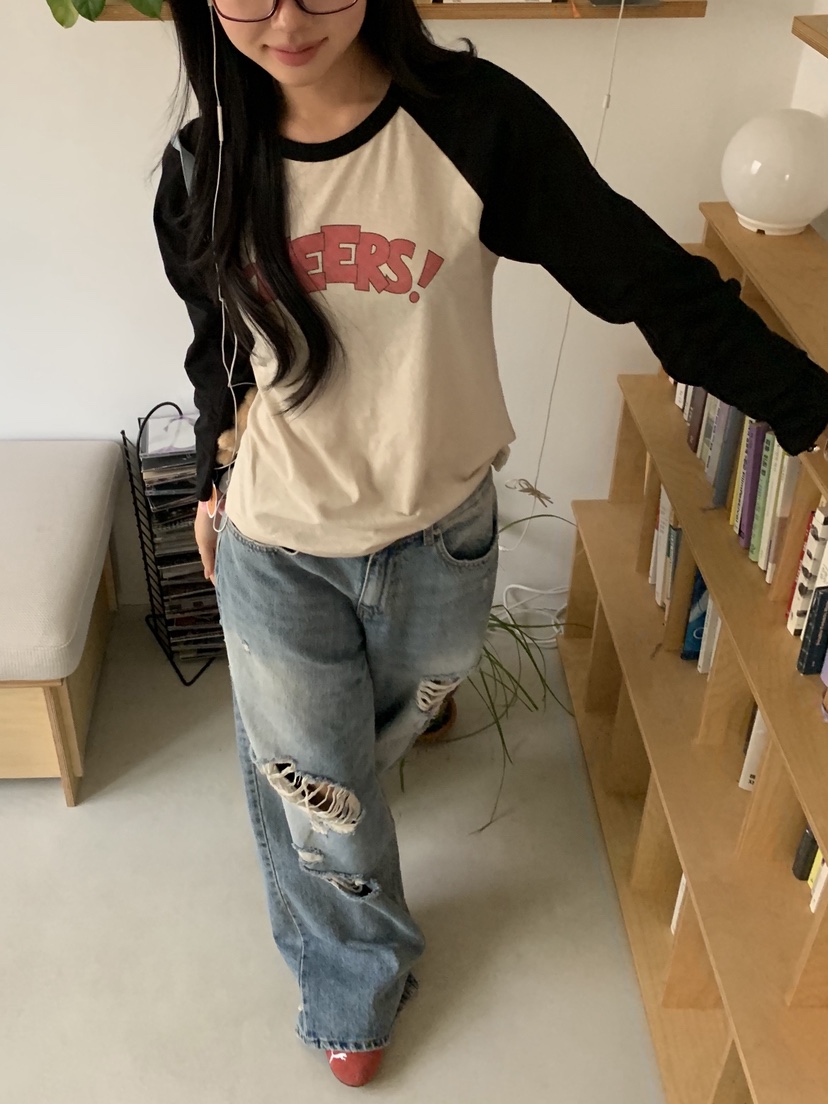 SUNDER MARKET韓國代購㊣女裝新款休閑推薦時尚熱賣長袖T恤SUNDER MARKET長袖T恤