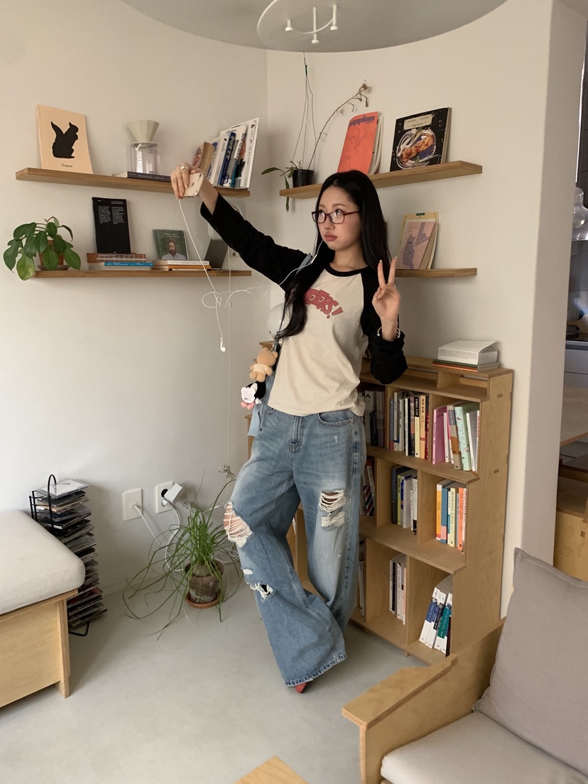 SUNDER MARKET韓國代購㊣女裝新款休閑推薦時尚熱賣長袖T恤SUNDER MARKET長袖T恤