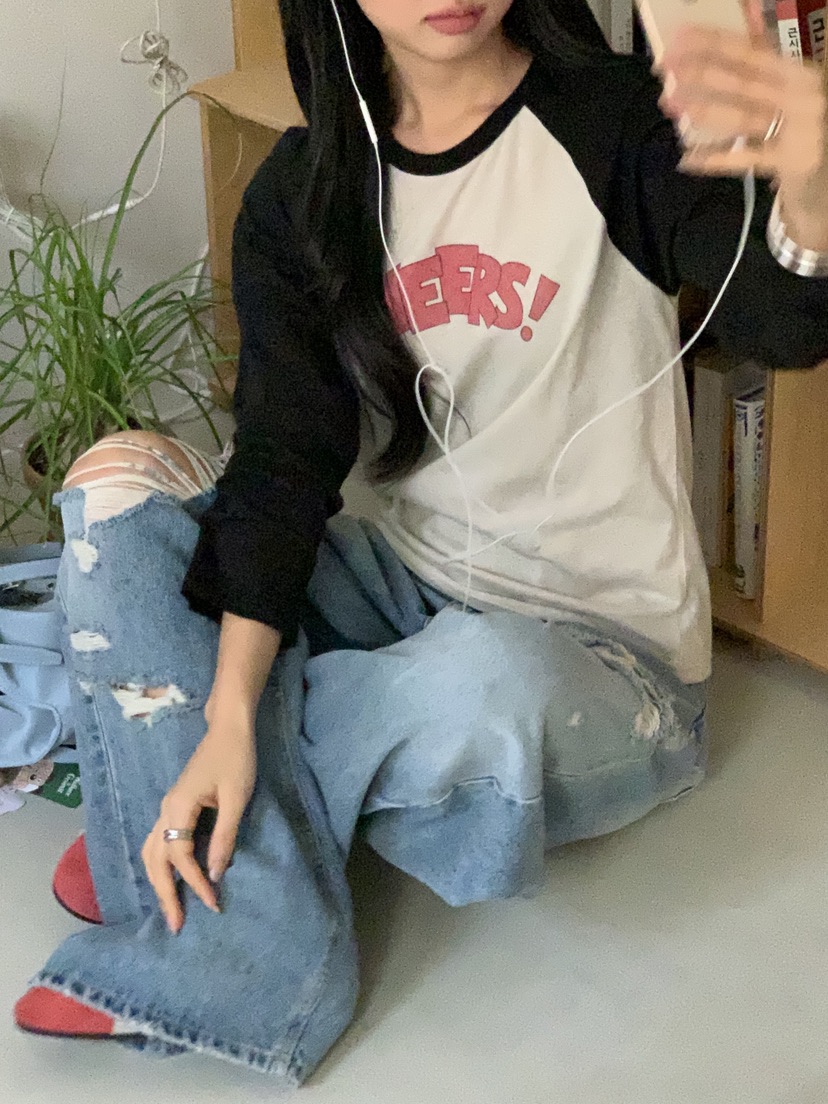 SUNDER MARKET韓國代購㊣女裝新款休閑推薦時尚熱賣長袖T恤SUNDER MARKET長袖T恤