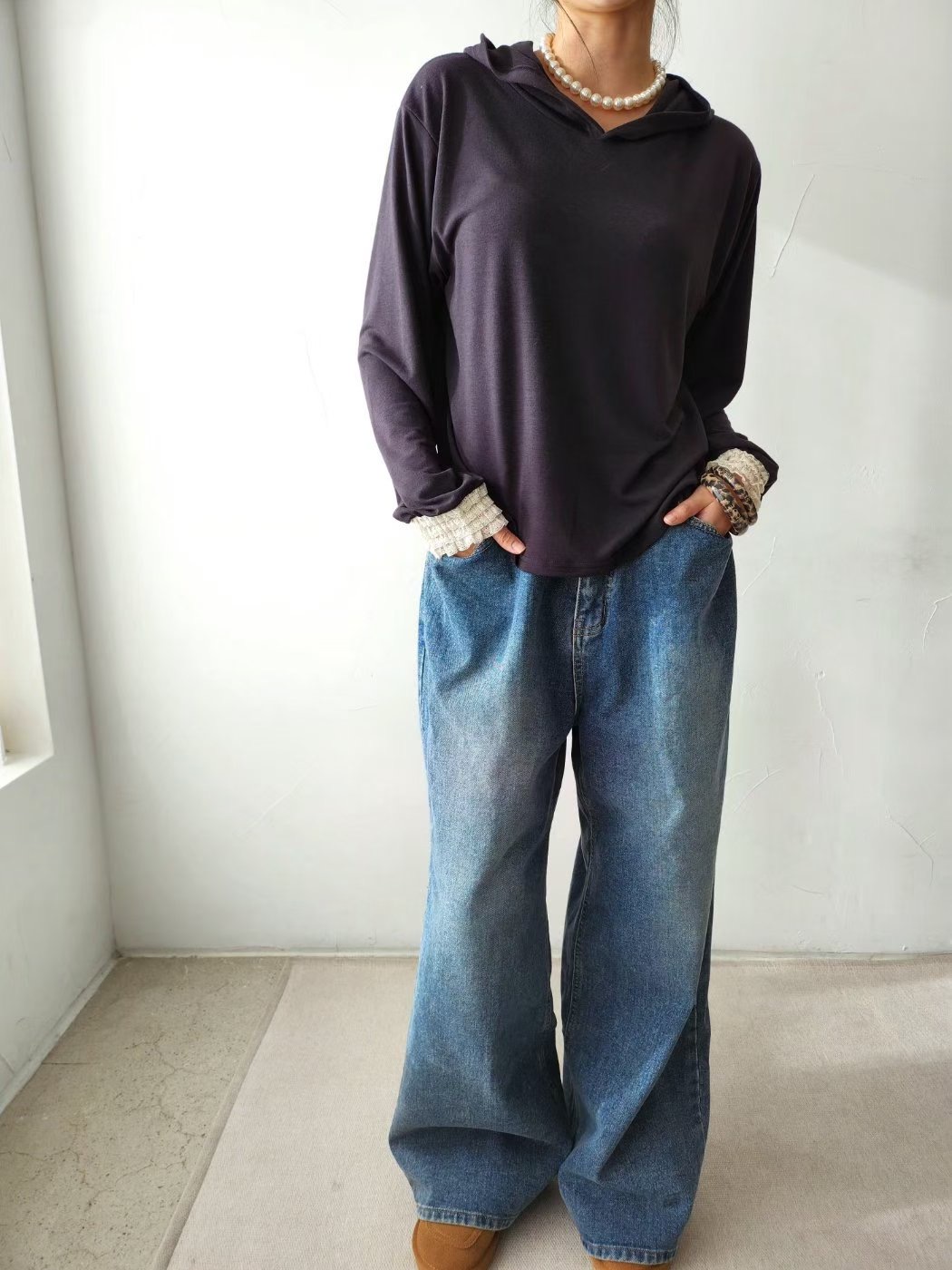 LAYERING韓國代購㊣女裝新款26春夏職業真品休閑長袖T恤兜帽LAYERING長袖T恤圖色2