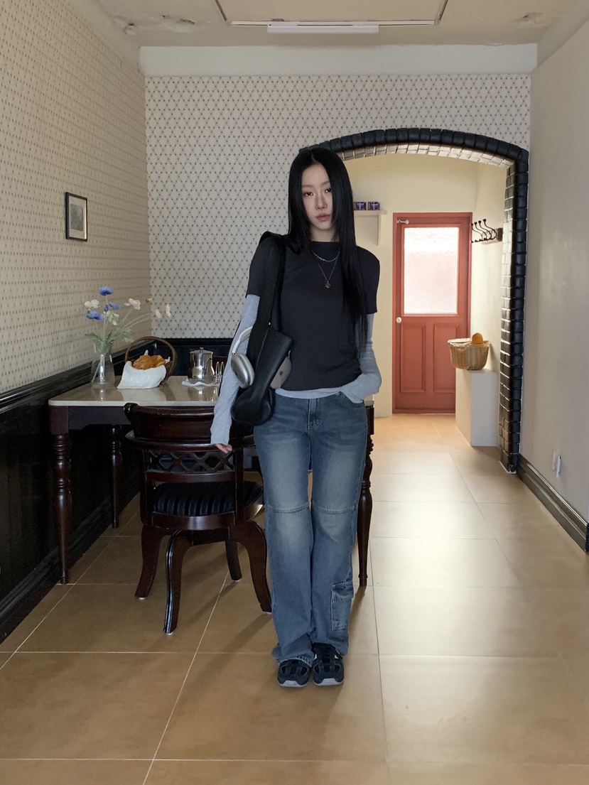 SUNDER MARKET韓國代購㊣女裝新款人氣熱賣職業長袖T恤假兩件SUNDER MARKET長袖T恤