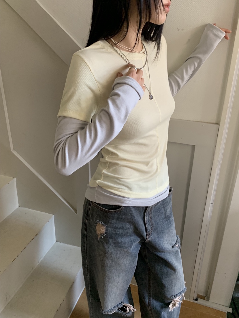 SUNDER MARKET韓國代購㊣女裝新款人氣熱賣職業長袖T恤假兩件SUNDER MARKET長袖T恤