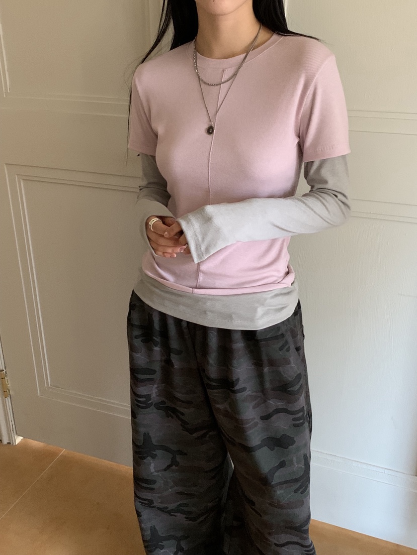 SUNDER MARKET韓國代購㊣女裝新款人氣熱賣職業長袖T恤假兩件SUNDER MARKET長袖T恤圖色3