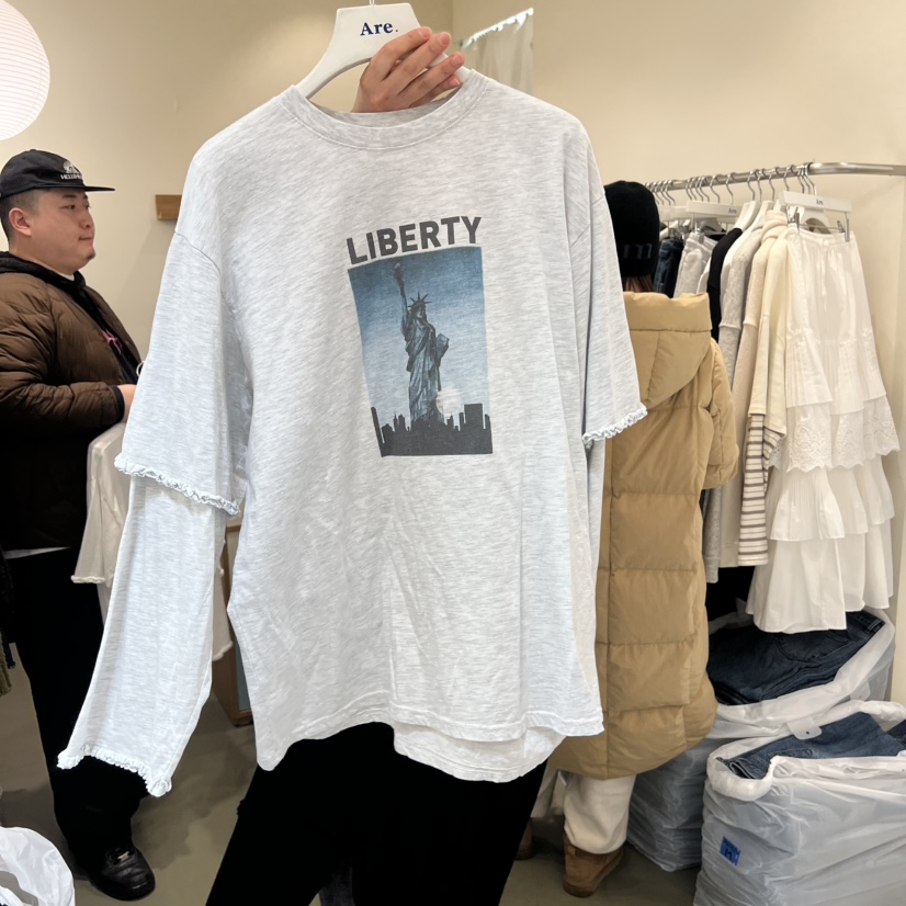 ARE㊣東大門代購女裝新款推薦休閑真品時尚熱賣長袖T恤假兩件ARE YOU/ARE長袖T恤圖色1