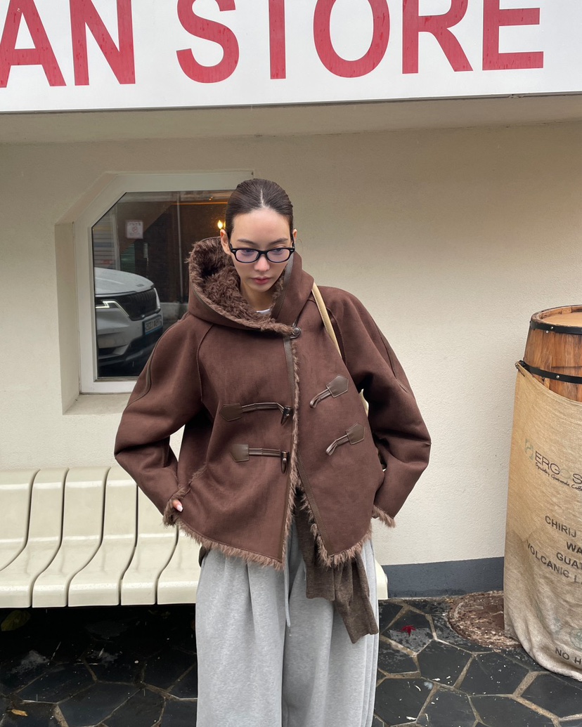 D2/A2韓國直郵㊣女裝新款熱賣時尚26春夏短款大衣羊毛雙面D2/A2短款大衣圖色1