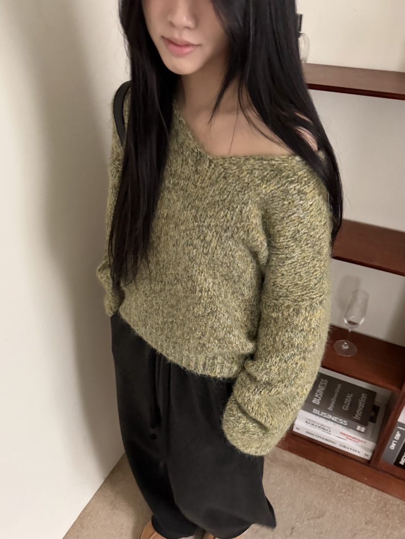 DE MATE韓國直郵㊣女士新品休閑人氣真品推薦針織衫V領寬松DE MATE針織衫