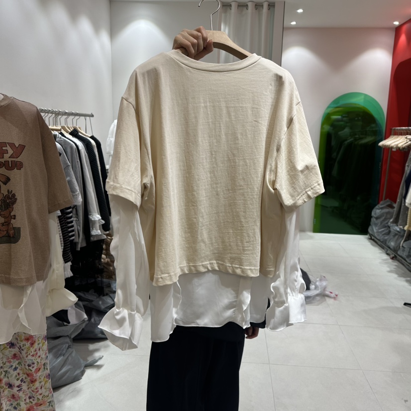 MINI UNNI東大門實拍女士新款25秋冬熱賣長袖T恤假兩件春款MINI UNNI長袖T恤