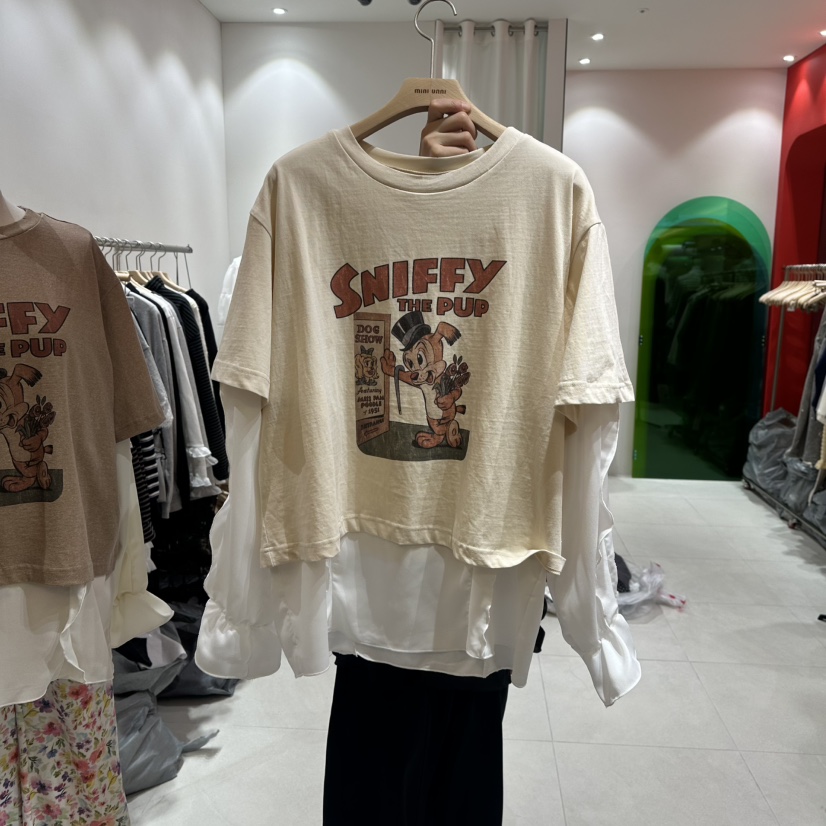 MINI UNNI東大門實拍女士新款25秋冬熱賣長袖T恤假兩件春款MINI UNNI長袖T恤圖色1