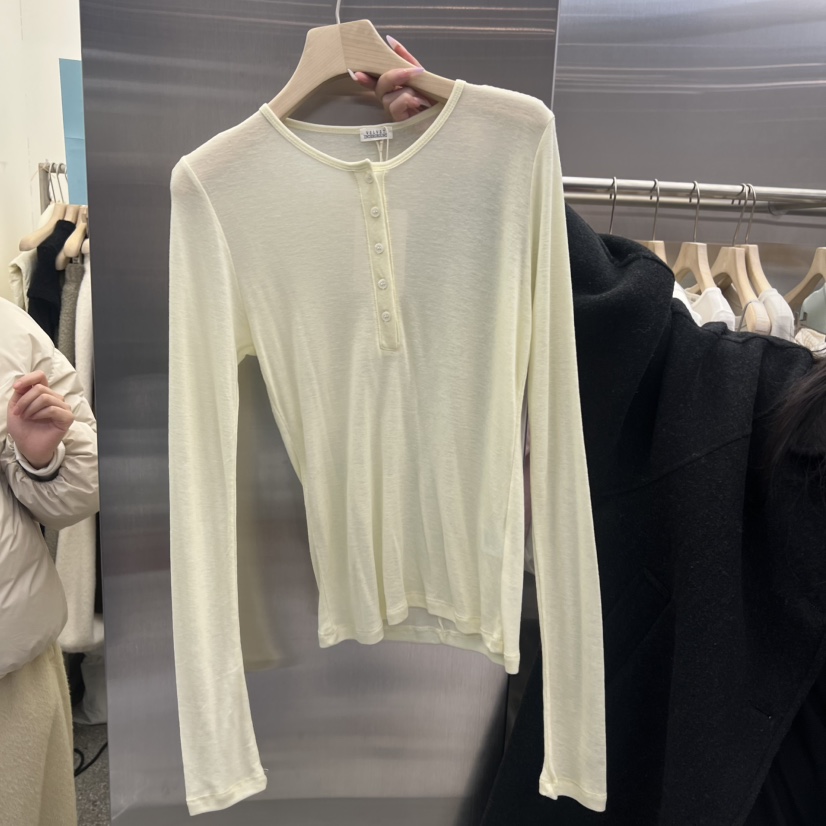 VELVET UNDERGROUND東大門直郵女士新品人氣長袖T恤羊毛春款紐扣VELVET UNDERGROUND長袖T恤圖色1