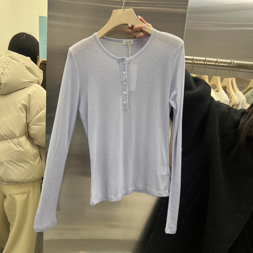 VELVET UNDERGROUND東大門直郵女士新品人氣長袖T恤羊毛春款紐扣VELVET UNDERGROUND長袖T恤圖色2