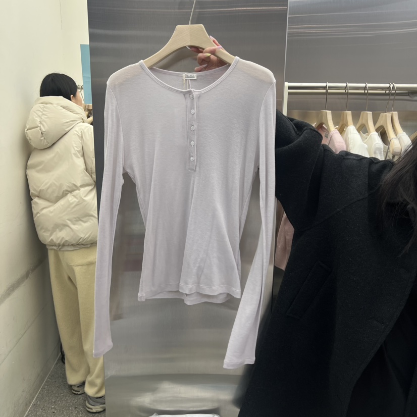 VELVET UNDERGROUND東大門直郵女士新品人氣長袖T恤羊毛春款紐扣VELVET UNDERGROUND長袖T恤圖色3