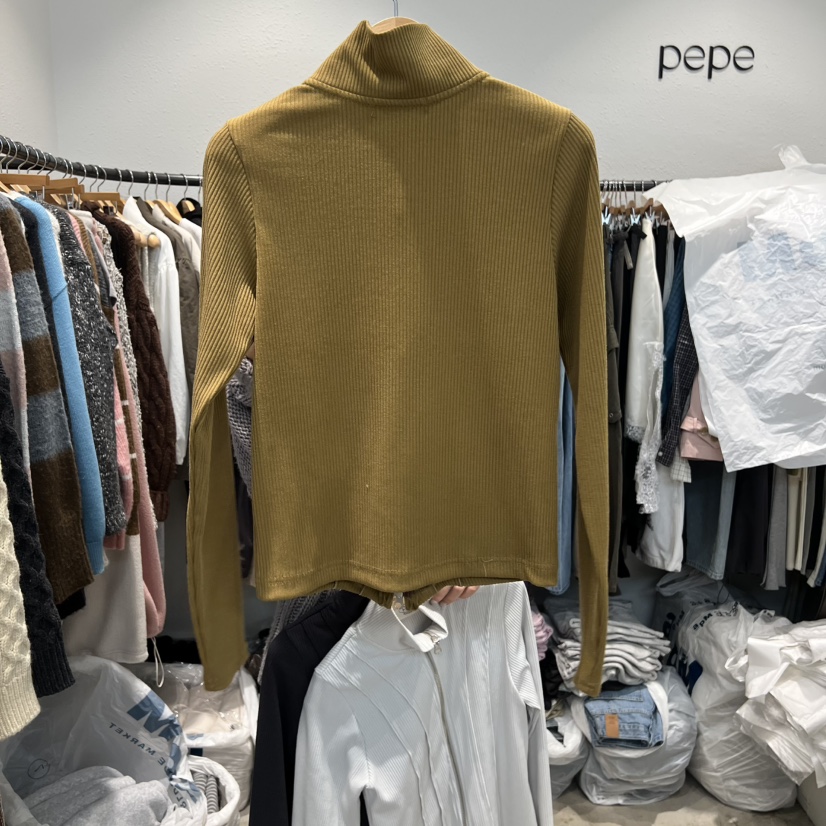 ALMOND PEPE韓國代購女士新款熱賣25秋冬推薦長袖T恤拉鏈ALMOND PEPE長袖T恤