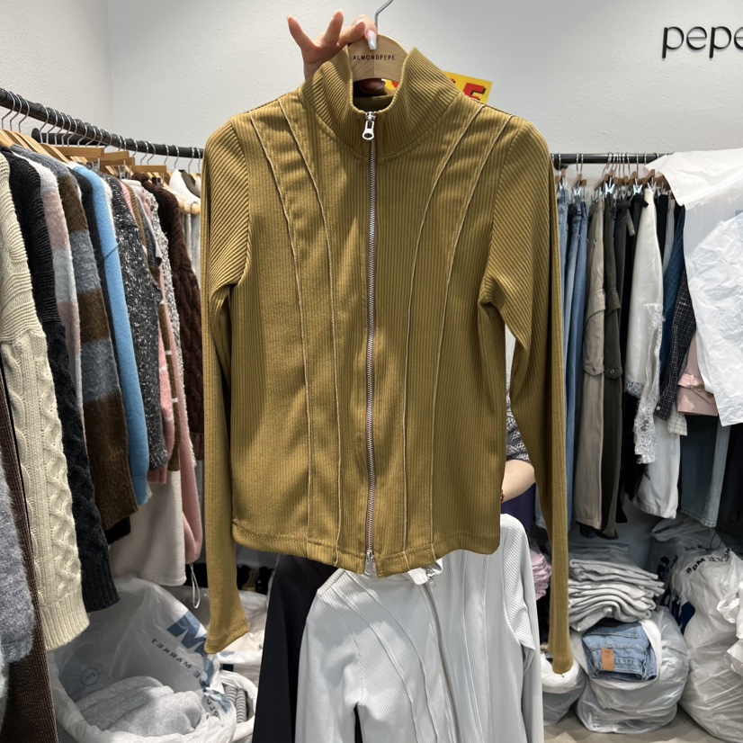 ALMOND PEPE韓國代購女士新款熱賣25秋冬推薦長袖T恤拉鏈ALMOND PEPE長袖T恤圖色1