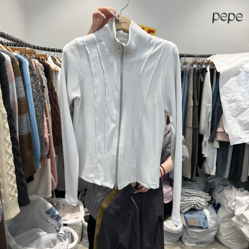 ALMOND PEPE韓國代購女士新款熱賣25秋冬推薦長袖T恤拉鏈ALMOND PEPE長袖T恤圖色2