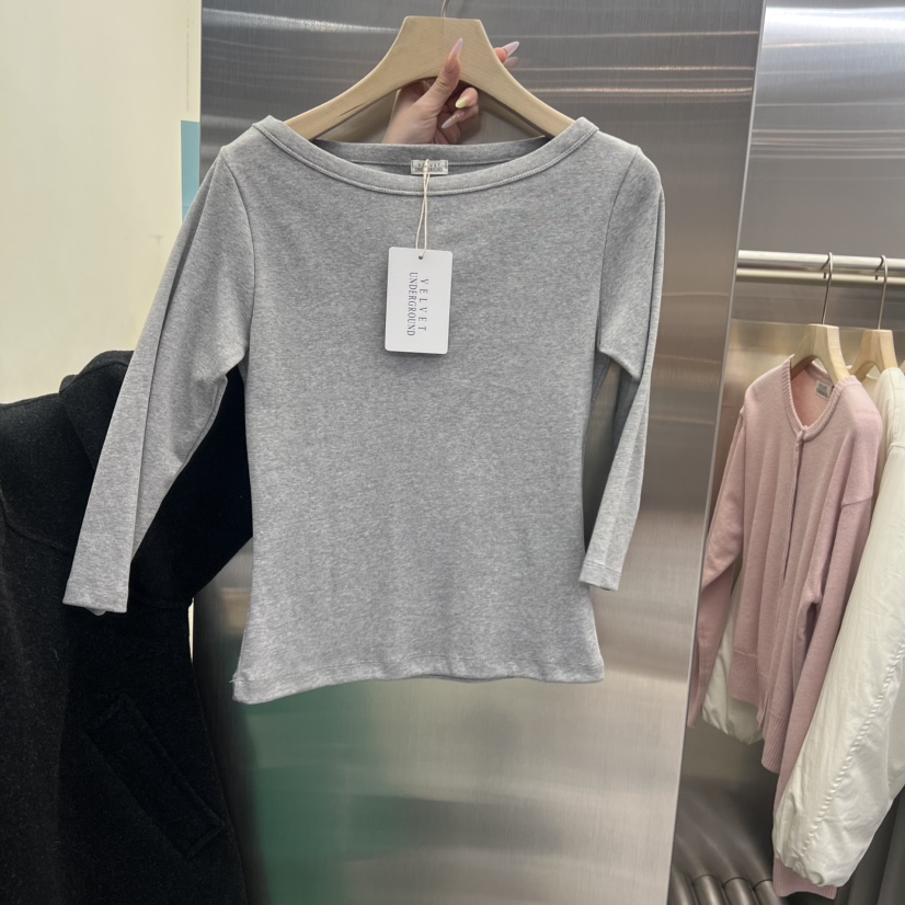 VELVET UNDERGROUND東大門直郵女裝新品25秋冬長袖T恤船領VELVET UNDERGROUND長袖T恤圖色2