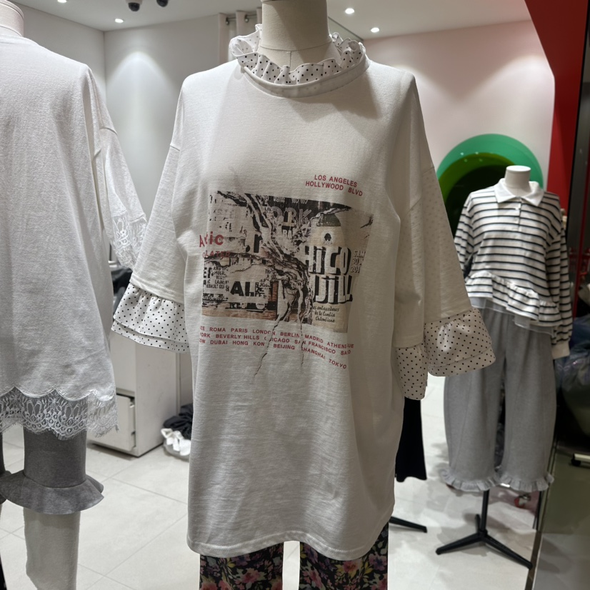 MINI UNNI東大門實拍女裝新品休閑時尚推薦T恤假兩件春款MINI UNNIT恤圖色1