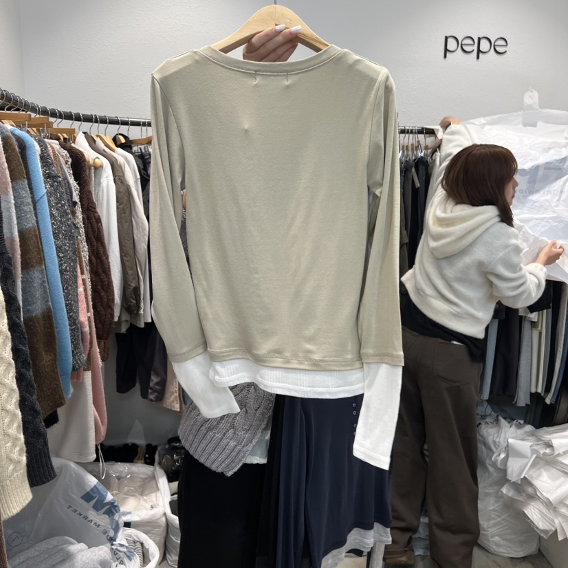 ALMOND PEPE東大門實拍女士新款職業時尚25秋冬推薦長袖T恤ALMOND PEPE長袖T恤