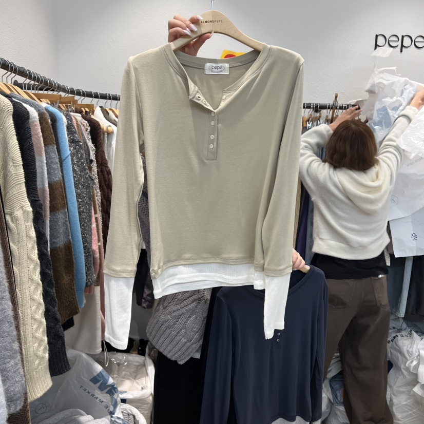 ALMOND PEPE東大門實拍女士新款職業時尚25秋冬推薦長袖T恤ALMOND PEPE長袖T恤圖色1