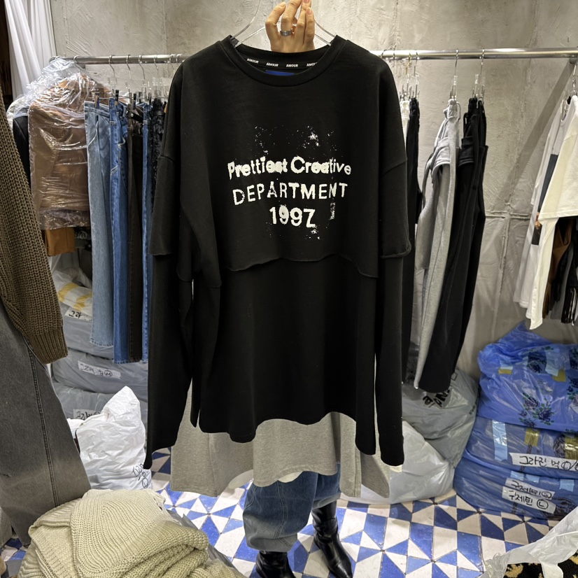 AMOUR東大門直郵女士新款25秋冬休閑職業長袖T恤雙排扣春款AMOUR長袖T恤圖色3