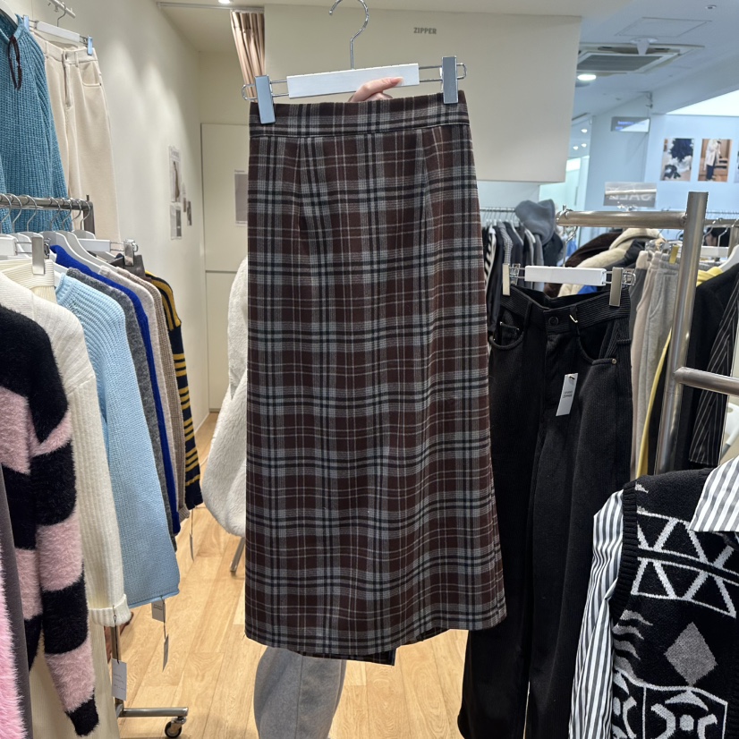 ZIPPER韓國代購女士新款熱賣25秋冬推薦長裙羊毛春款格子ZIPPER長裙圖色1