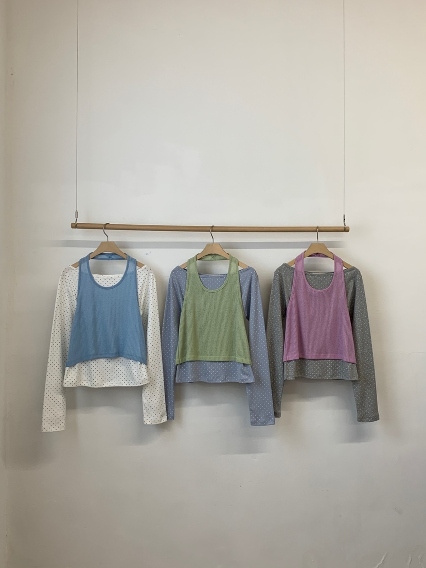 MORE THAN-P韓國代購女士新款時尚休閑長袖T恤假兩件春款MORE THAN長袖T恤