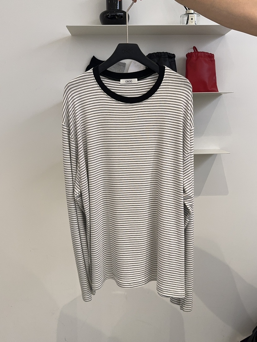 OSOO韓國直郵㊣女裝新品推薦休閑26春夏人氣長袖T恤春款條紋OSOO長袖T恤圖色1