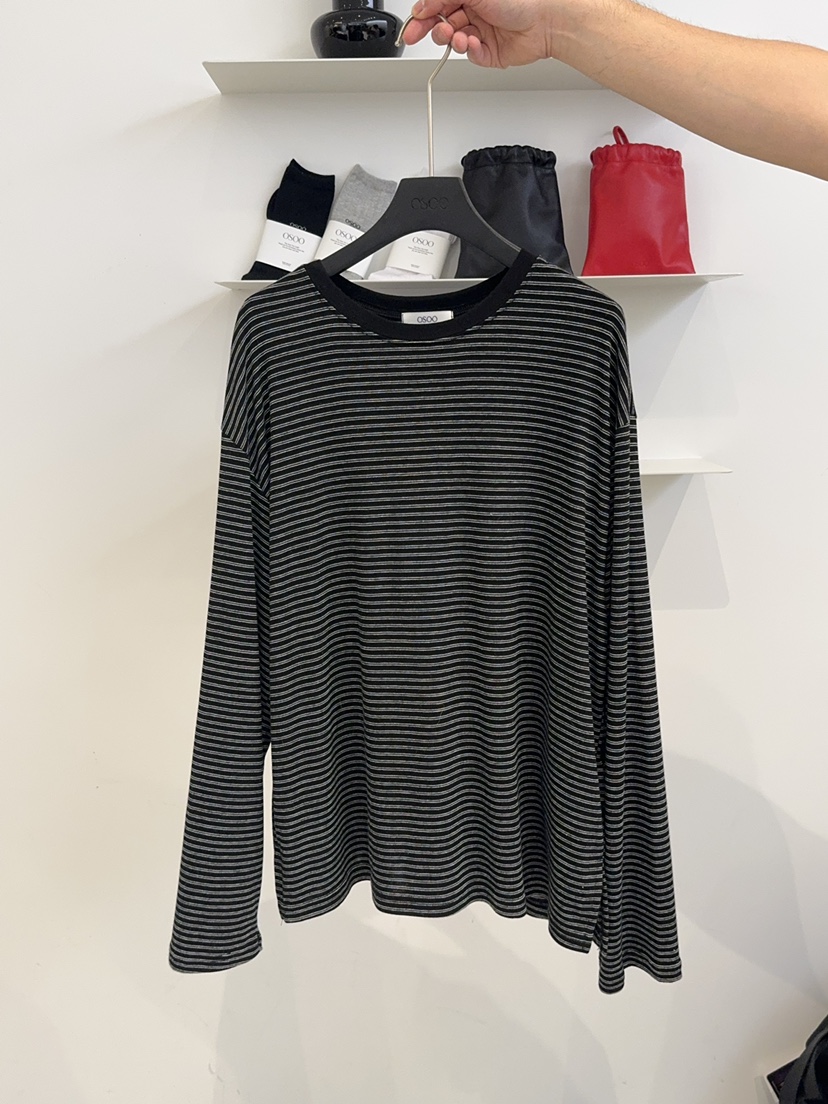 OSOO韓國直郵㊣女裝新品推薦休閑26春夏人氣長袖T恤春款條紋OSOO長袖T恤圖色2