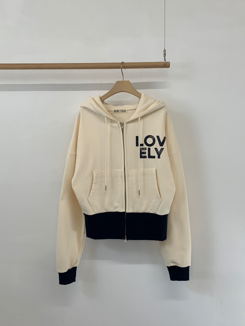 MORE THAN-P韓國直郵㊣女裝新品推薦衛衣連帽拉鏈衫可愛的春款MORE THAN衛衣圖色1