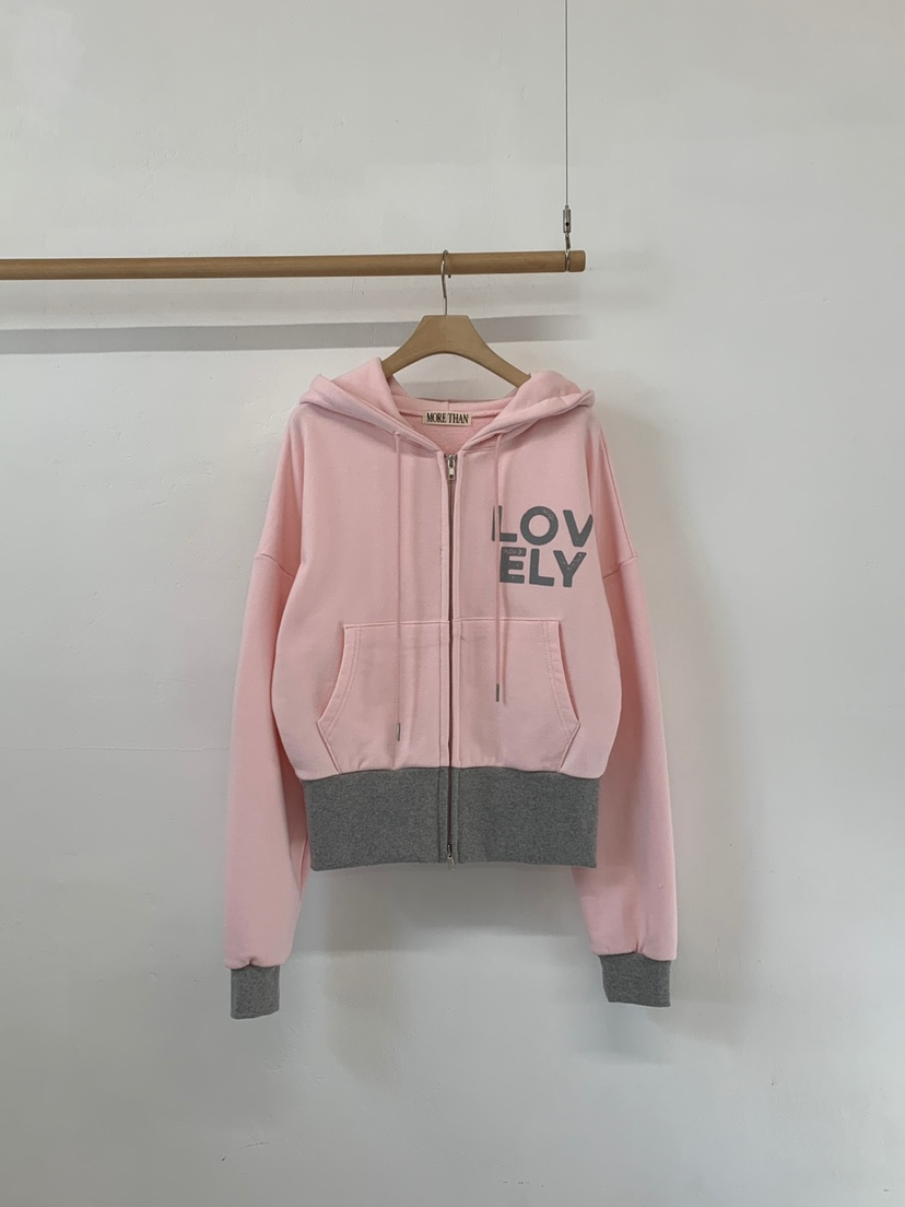 MORE THAN-P韓國直郵㊣女裝新品推薦衛衣連帽拉鏈衫可愛的春款MORE THAN衛衣圖色2