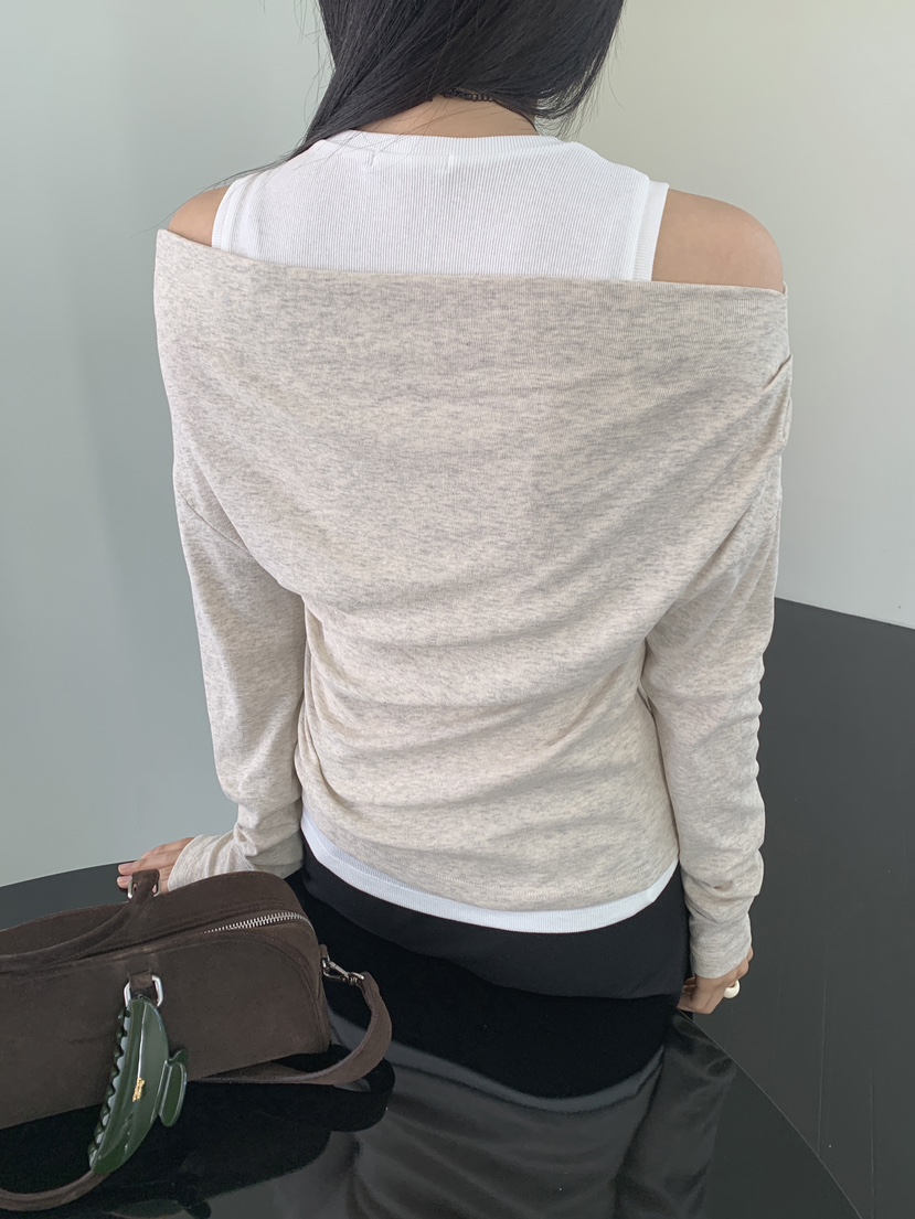 RE:OPENING㊣東大門代購女士新品休閑職業推薦人氣長袖T恤露肩RE:OPENING長袖T恤