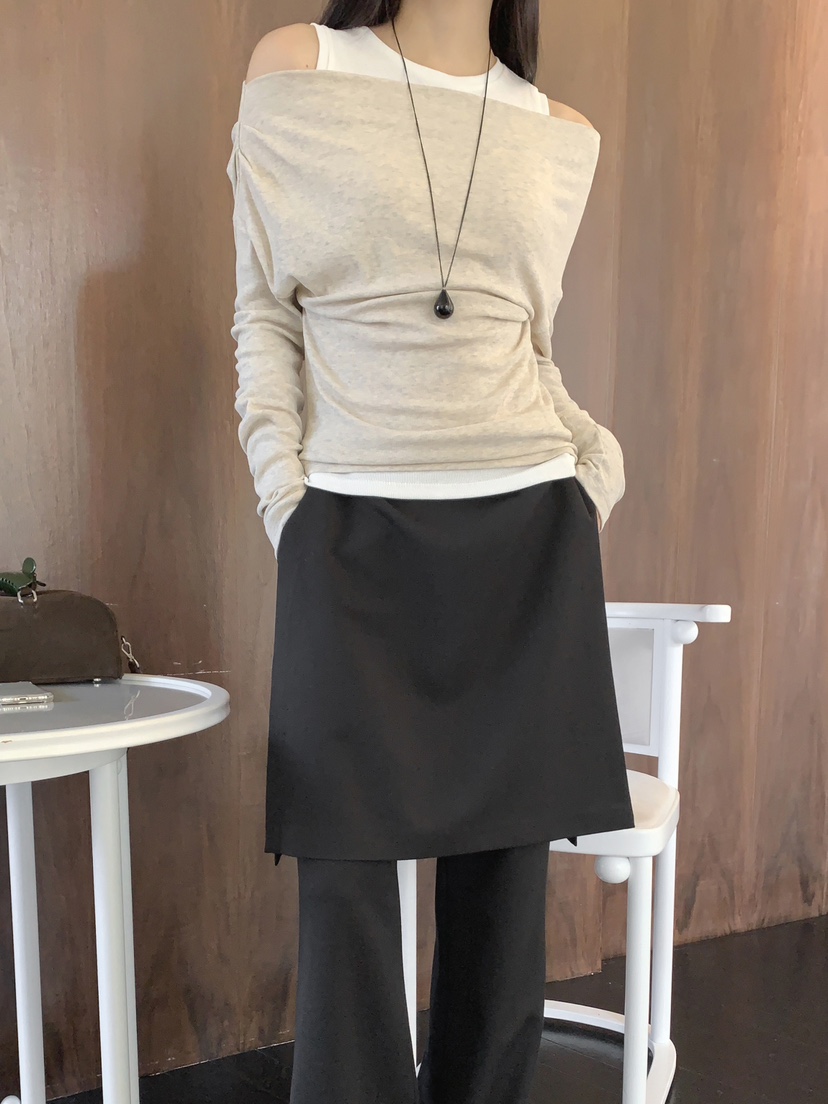 RE:OPENING㊣東大門代購女士新品休閑職業推薦人氣長袖T恤露肩RE:OPENING長袖T恤