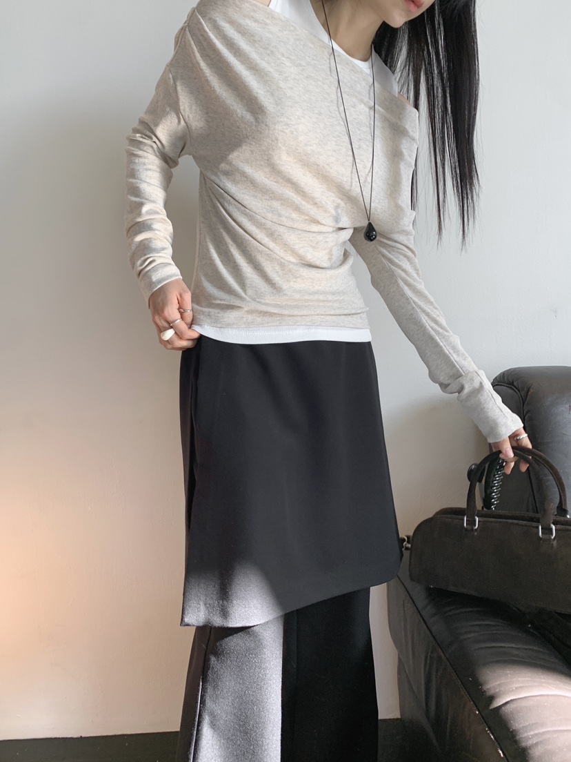 RE:OPENING㊣東大門代購女士新品休閑職業推薦人氣長袖T恤露肩RE:OPENING長袖T恤