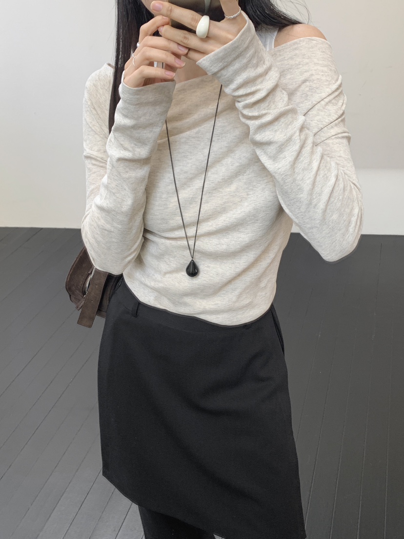 RE:OPENING㊣東大門代購女士新品休閑職業推薦人氣長袖T恤露肩RE:OPENING長袖T恤