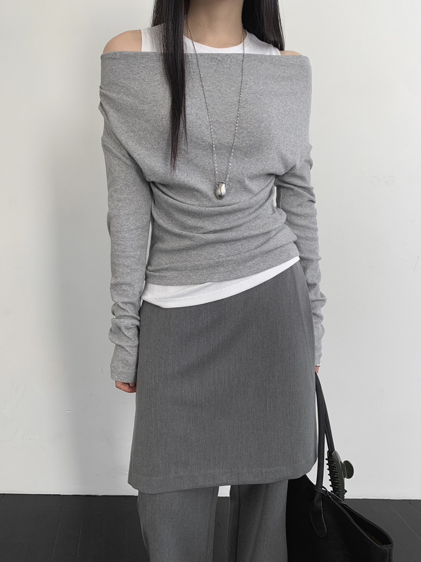 RE:OPENING㊣東大門代購女士新品休閑職業推薦人氣長袖T恤露肩RE:OPENING長袖T恤