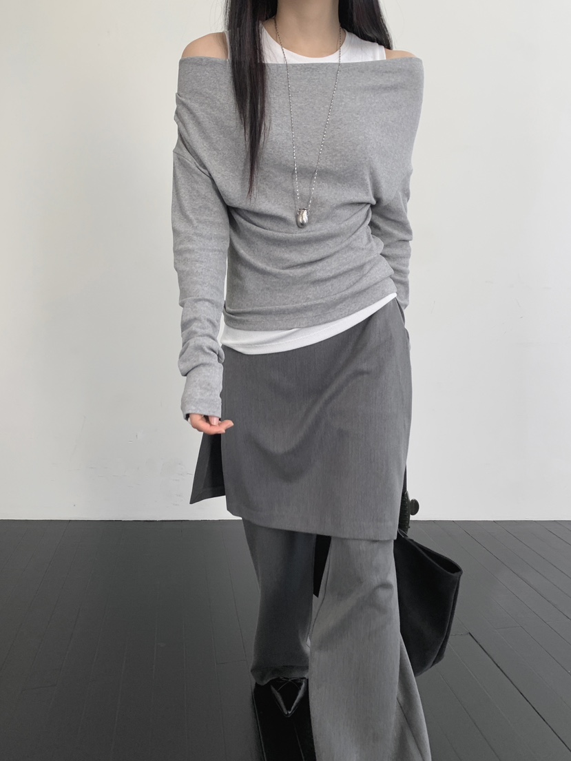 RE:OPENING㊣東大門代購女士新品休閑職業推薦人氣長袖T恤露肩RE:OPENING長袖T恤