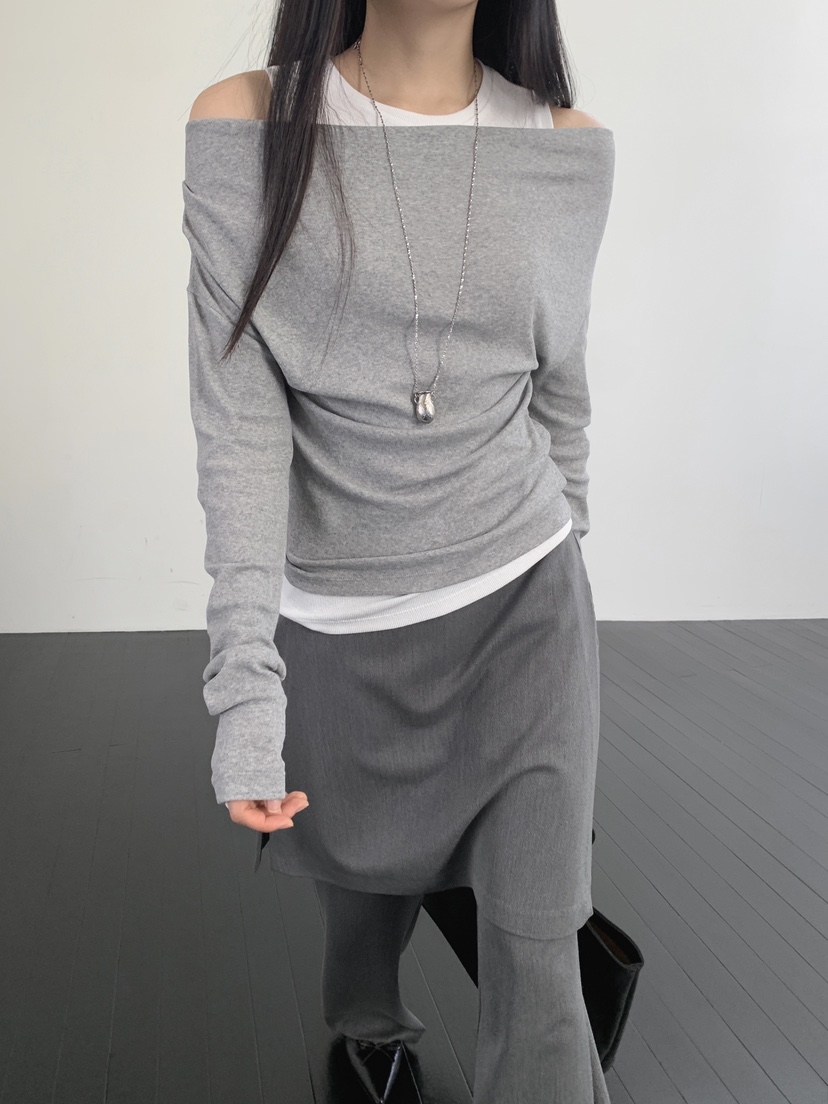 RE:OPENING㊣東大門代購女士新品休閑職業推薦人氣長袖T恤露肩RE:OPENING長袖T恤