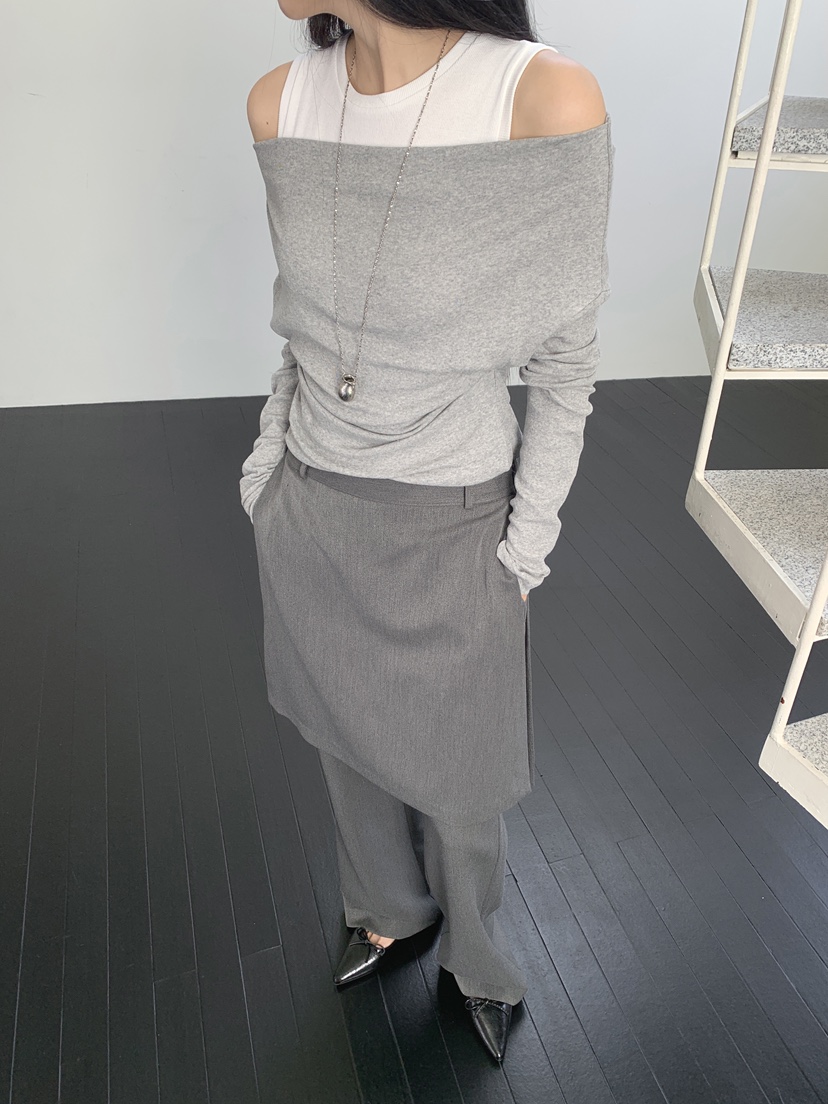 RE:OPENING㊣東大門代購女士新品休閑職業推薦人氣長袖T恤露肩RE:OPENING長袖T恤