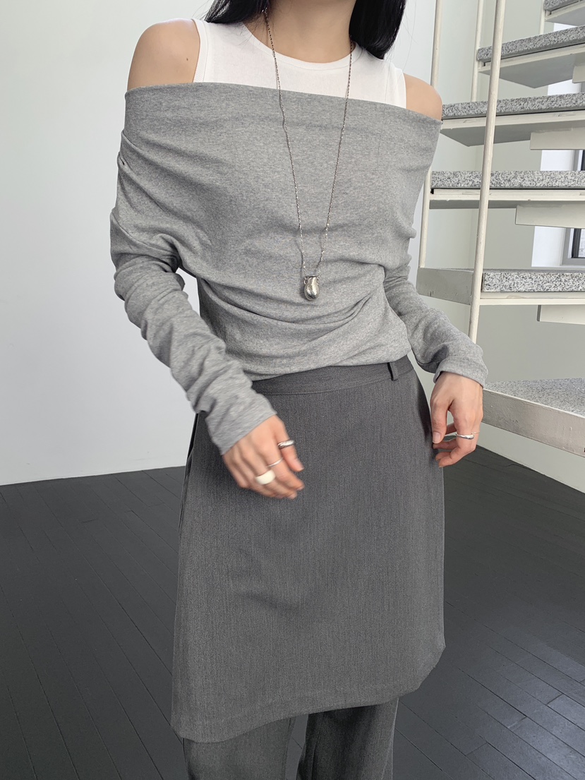 RE:OPENING㊣東大門代購女士新品休閑職業推薦人氣長袖T恤露肩RE:OPENING長袖T恤