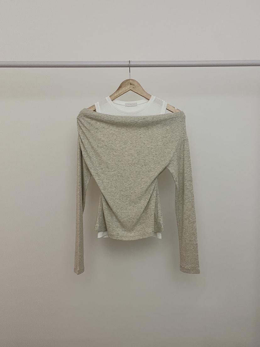 RE:OPENING㊣東大門代購女士新品休閑職業推薦人氣長袖T恤露肩RE:OPENING長袖T恤圖色1