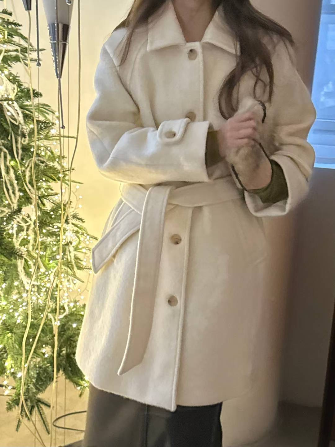 POMELO㊣東大門代購女士新款推薦人氣真品中長款大衣含腰帶POMELO中長款大衣