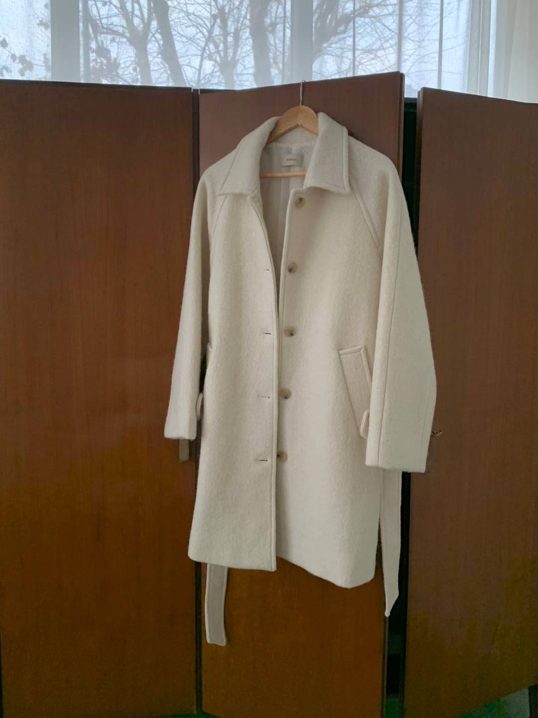 POMELO㊣東大門代購女士新款推薦人氣真品中長款大衣含腰帶POMELO中長款大衣圖色1