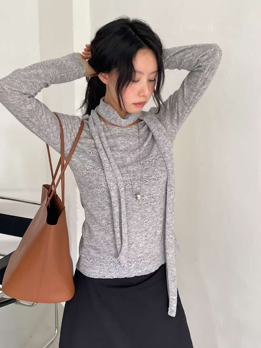 AWESOME-ot㊣東大門代購女士新款26春夏休閑職業針織衫含脖帶AWESOME-ot針織衫圖色1