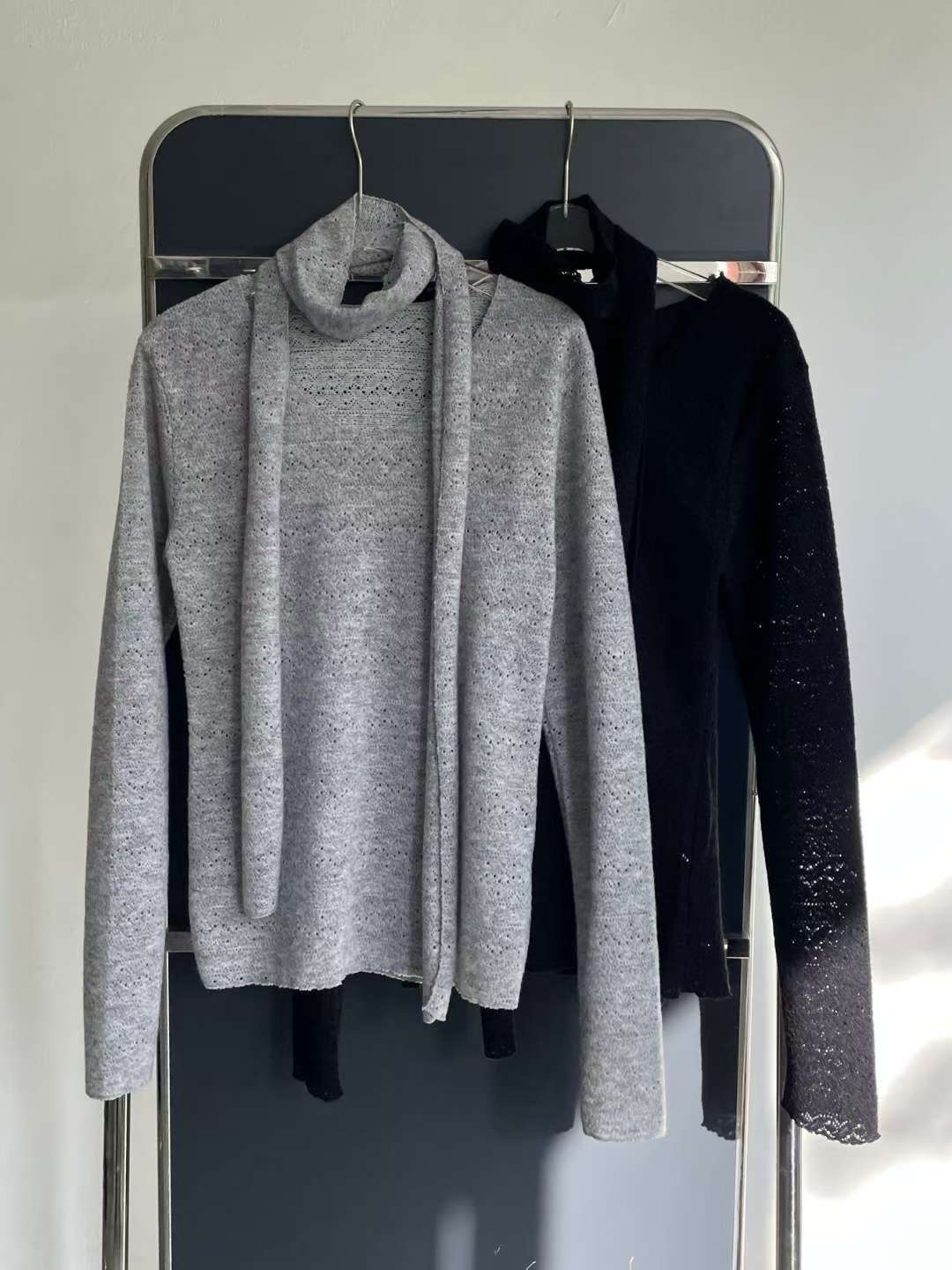 AWESOME-ot㊣東大門代購女士新款26春夏休閑職業針織衫含脖帶AWESOME-ot針織衫圖色2左二色