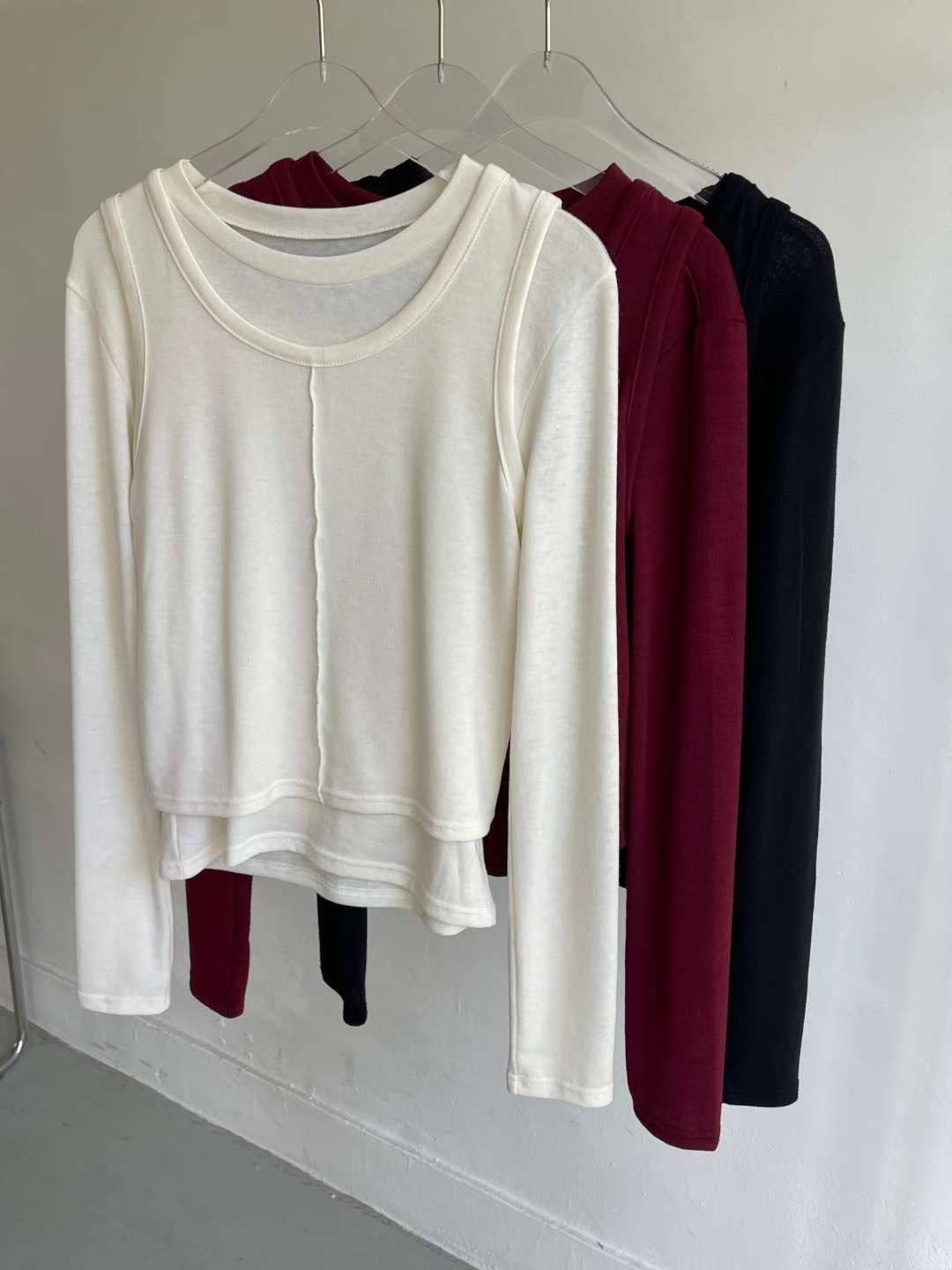 AWESOME-ot㊣東大門代購女士新款熱賣職業推薦長袖T恤兩件套AWESOME-ot長袖T恤圖色3左三色