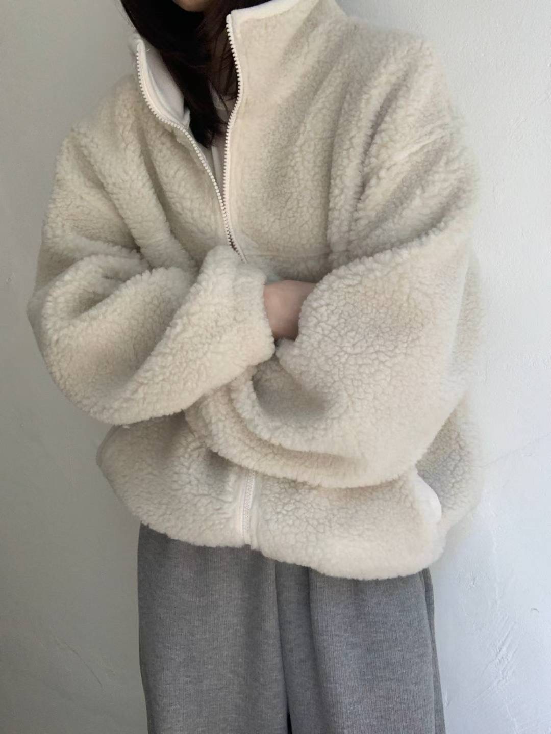 POMELO㊣東大門代購女裝新品26春夏時尚推薦真品夾克拉鏈絨POMELO夾克圖色1