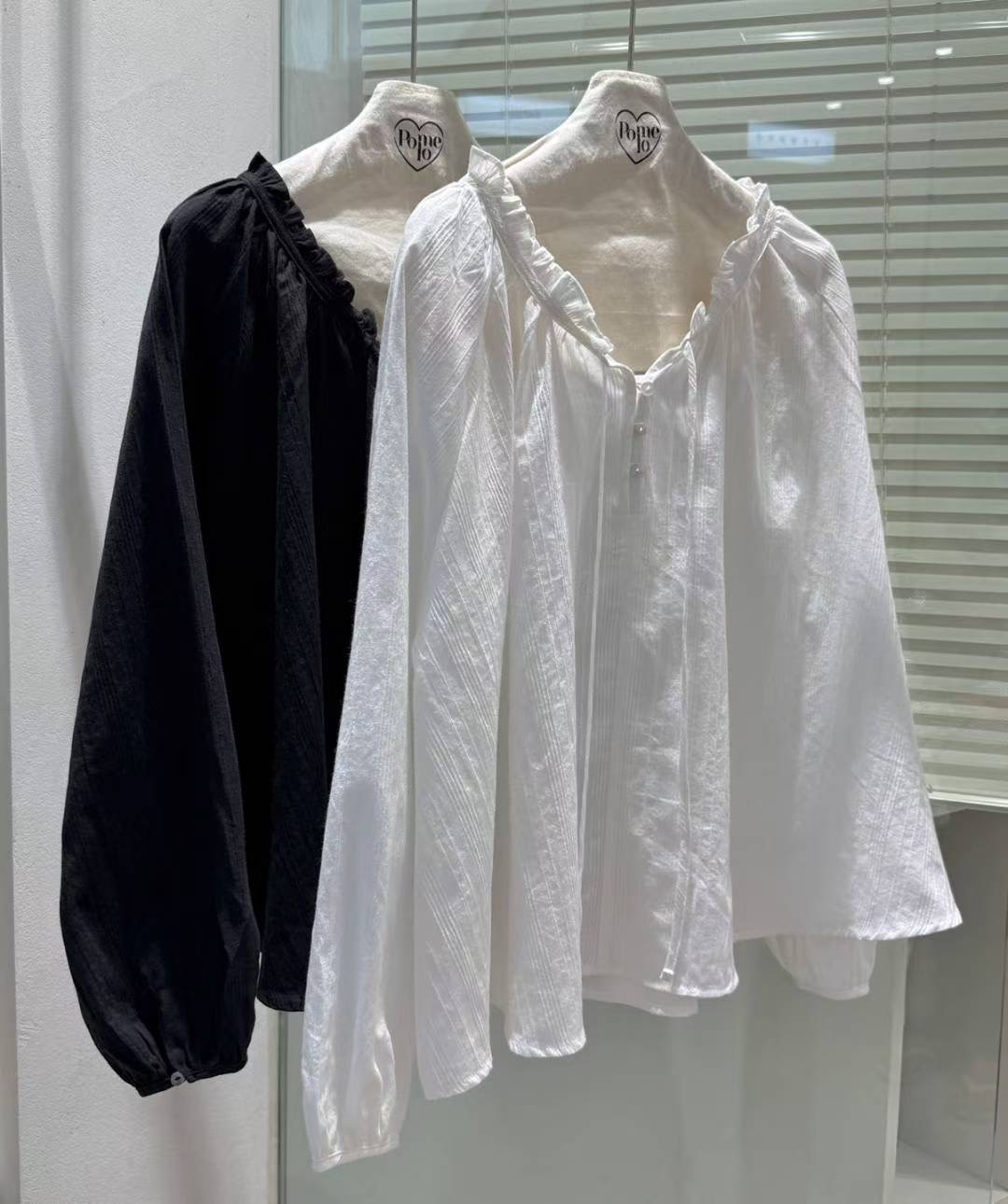 POMELO㊣東大門代購女裝新款人氣時尚襯衫蕾絲衫荷葉邊蕾絲POMELO襯衫/蕾絲衫圖色1左一色