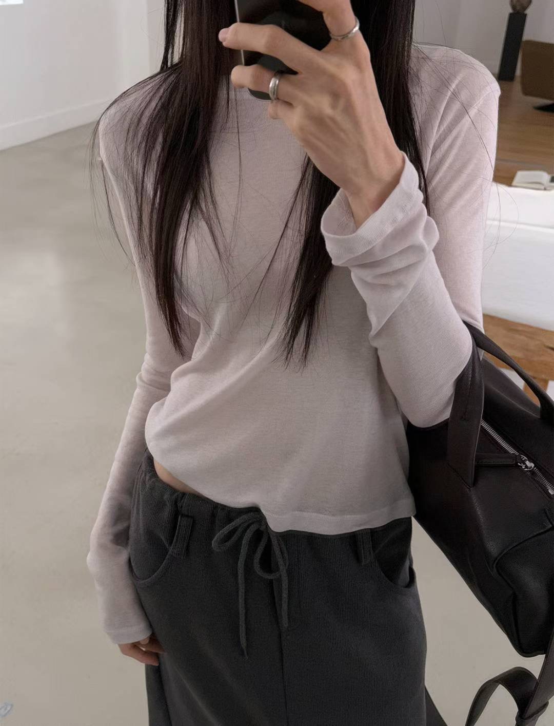 POMELO㊣東大門實拍女裝新品時尚熱賣推薦人氣26春夏長袖T恤POMELO長袖T恤圖色2